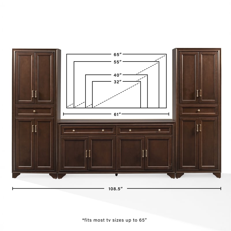 Crosley Tara 3-Piece Entertainment Center in Brown