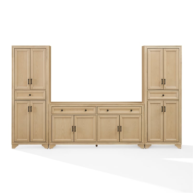 Crosley Tara 3-Piece Sideboard And Pantry Set in Natural