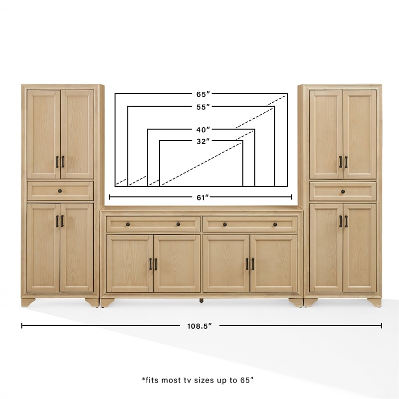 Crosley Tara 3-Piece Sideboard And Pantry Set in Natural