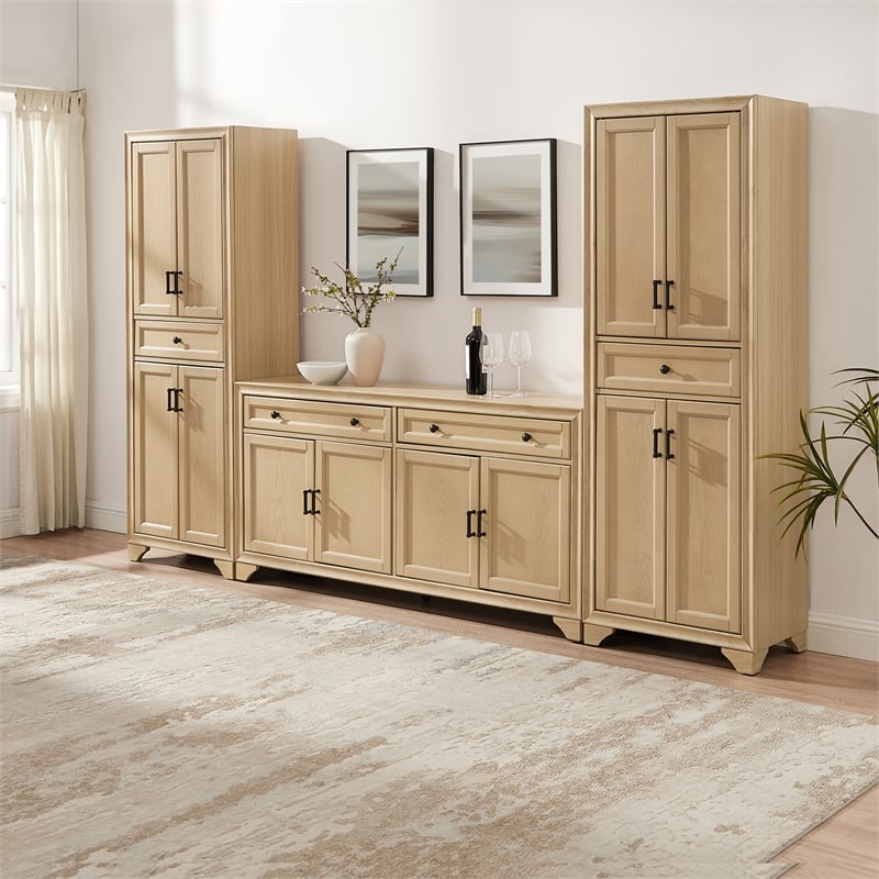 Crosley Tara 3-Piece Sideboard And Pantry Set in Natural