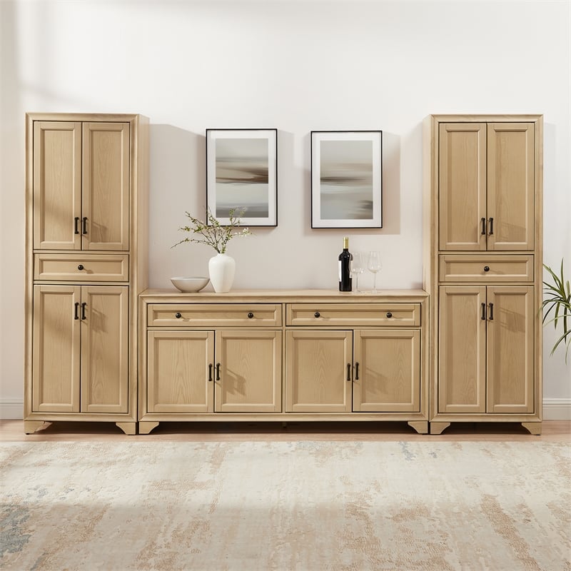 Crosley Tara 3-Piece Sideboard And Pantry Set in Natural