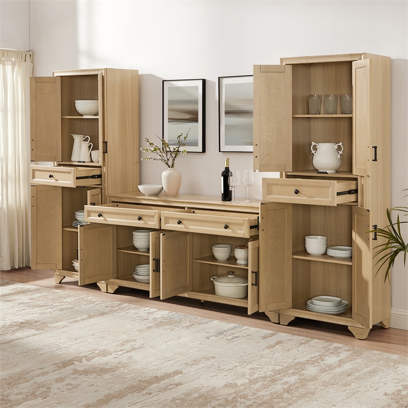 Crosley Tara 3-Piece Sideboard And Pantry Set in Natural