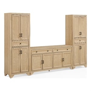 Crosley Tara 3-Piece Sideboard And Pantry Set in Natural