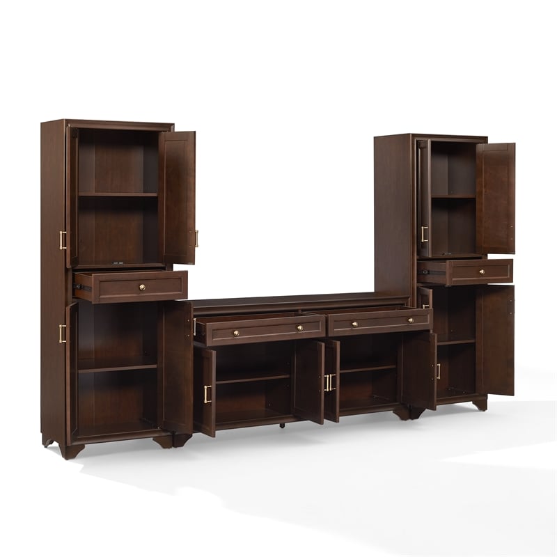 Crosley Tara 3-Piece Sideboard And Pantry Set in Brown