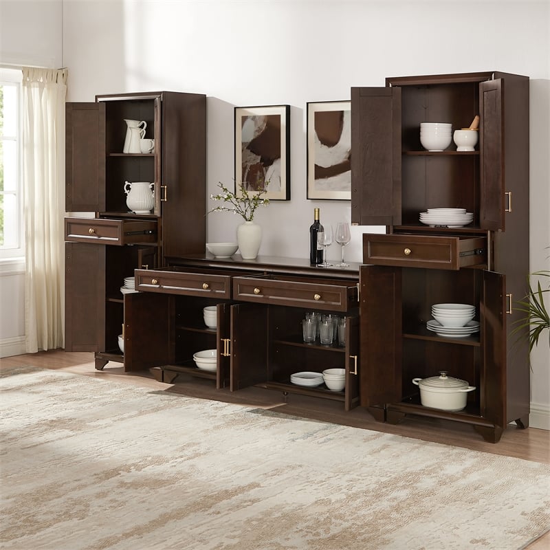 Crosley Tara 3-Piece Sideboard And Pantry Set in Brown