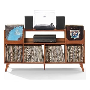 Crosley Asheville XL Record Player Stand With Vinyl Storage in Walnut