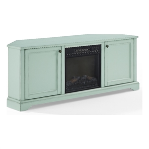Crosley Holbrook Corner Fireplace TV Stand in Distressed Seafoam Blue