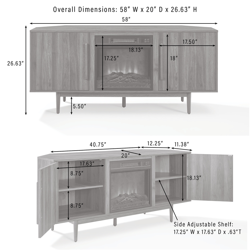 Crosley Liam Corner Fireplace TV Stand For Up To 65