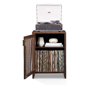 Crosley Furniture Kenji Record Player Cabinet with Wire Dividers in Brown