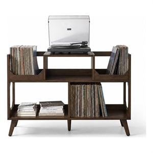 Crosley Furniture Asheville Large Record Player Stand with Shelves in Brown
