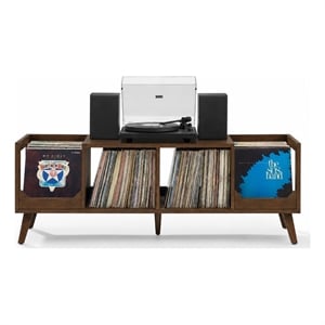 Crosley Furniture Asheville Lowith Record Player Stand w Shelves in Brown
