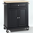 Crosley Furniture Natural Wood Top Portable Kitchen Cart in Black