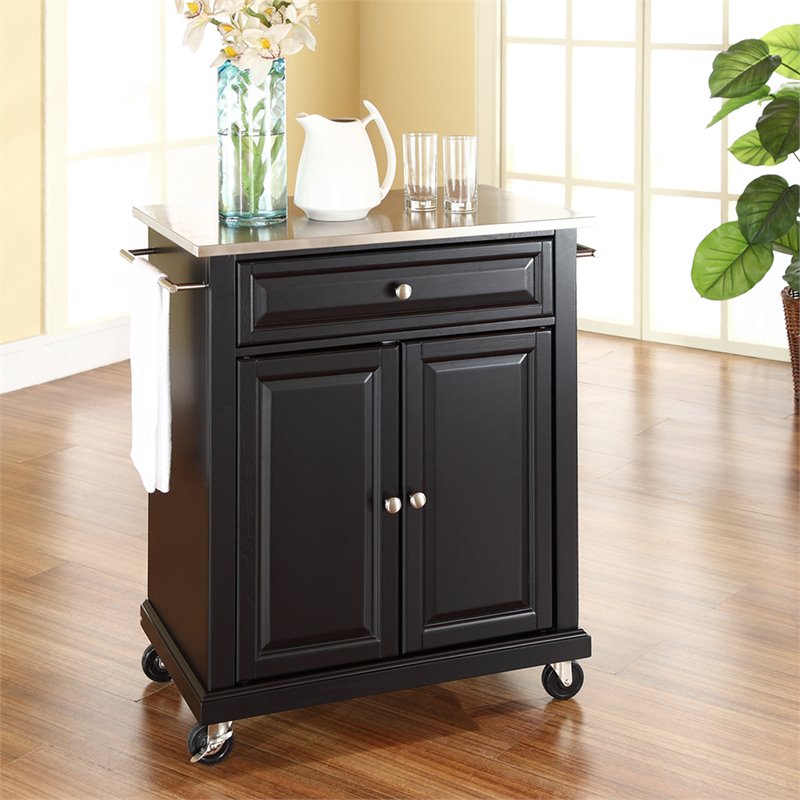 Crosley Furniture Wood Portable Kitchen Cart in Black & Silver