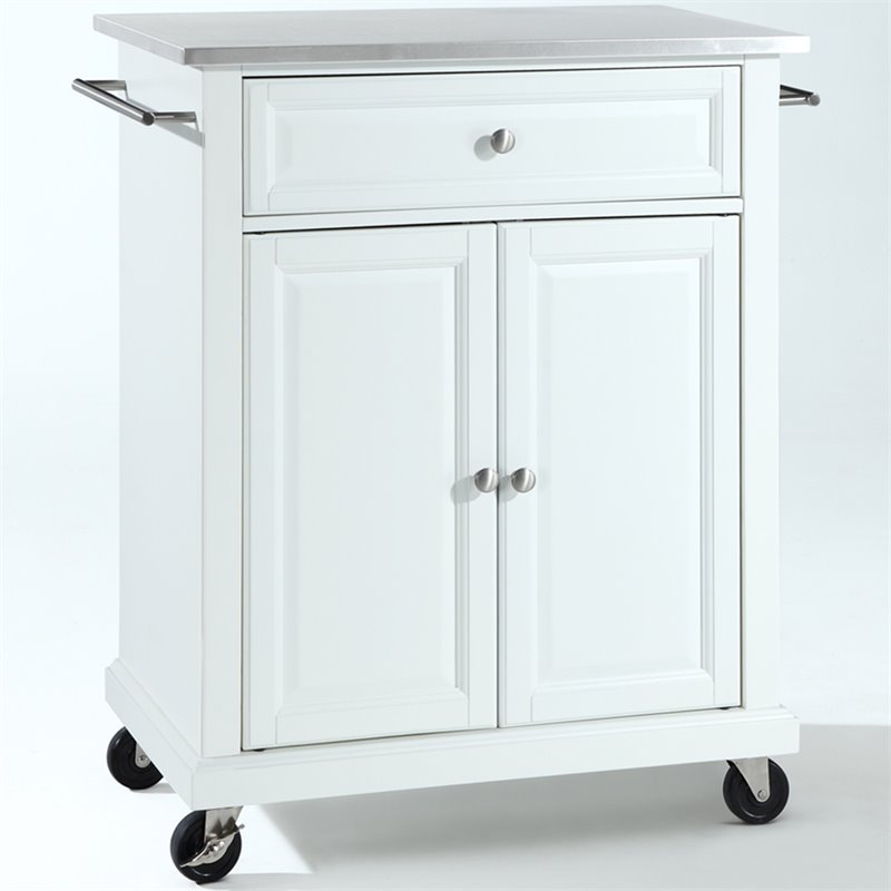 Crosley Furniture Wood Portable Kitchen Cart in White and Silver