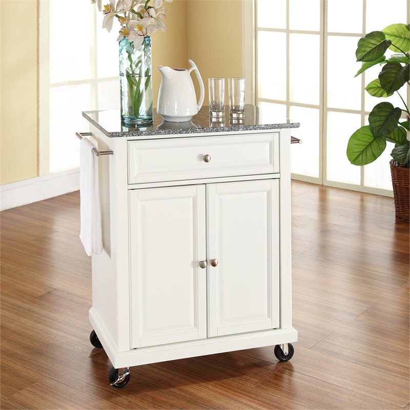 Crosley Furniture Solid Granite Top Kitchen Cart in White KF30023EWH