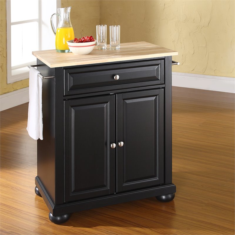 Crosley Furniture Alexandria Natural Wood Top Portable Kitchen Island in Black