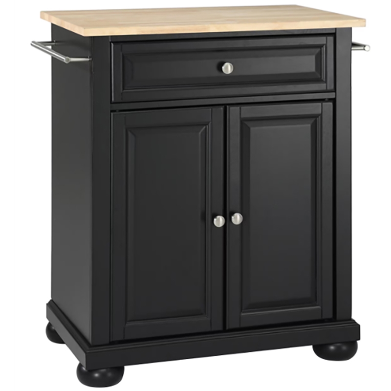 Crosley Furniture Alexandria Natural Wood Top Portable Kitchen Island in Black