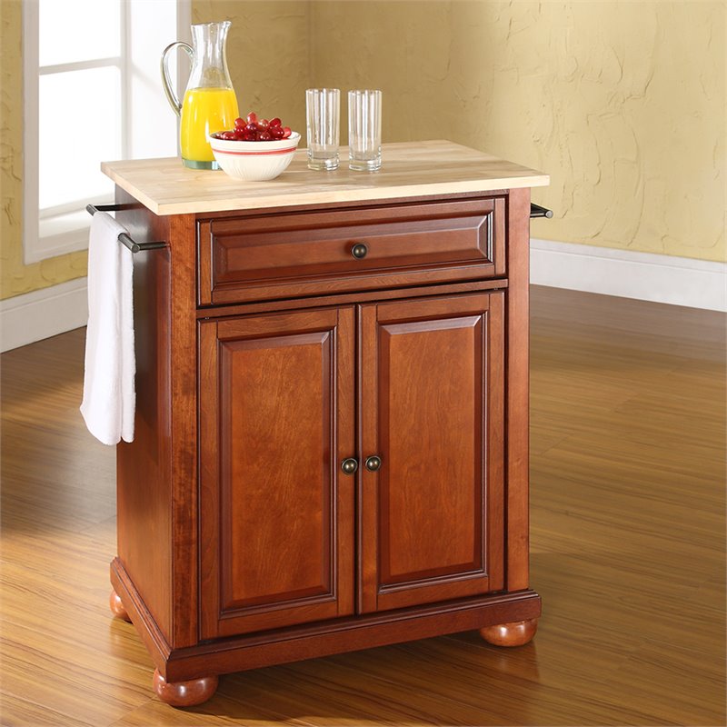 Crosley Alexandria Natural Wood Top Portable Kitchen Island in Cherry ...