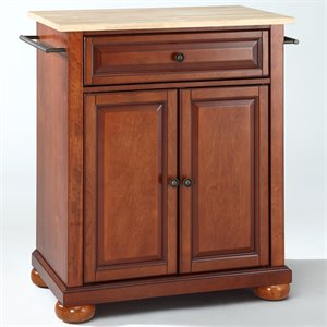 Crosley Furniture Alexandria Natural Wood Top Kitchen Island in Cherry