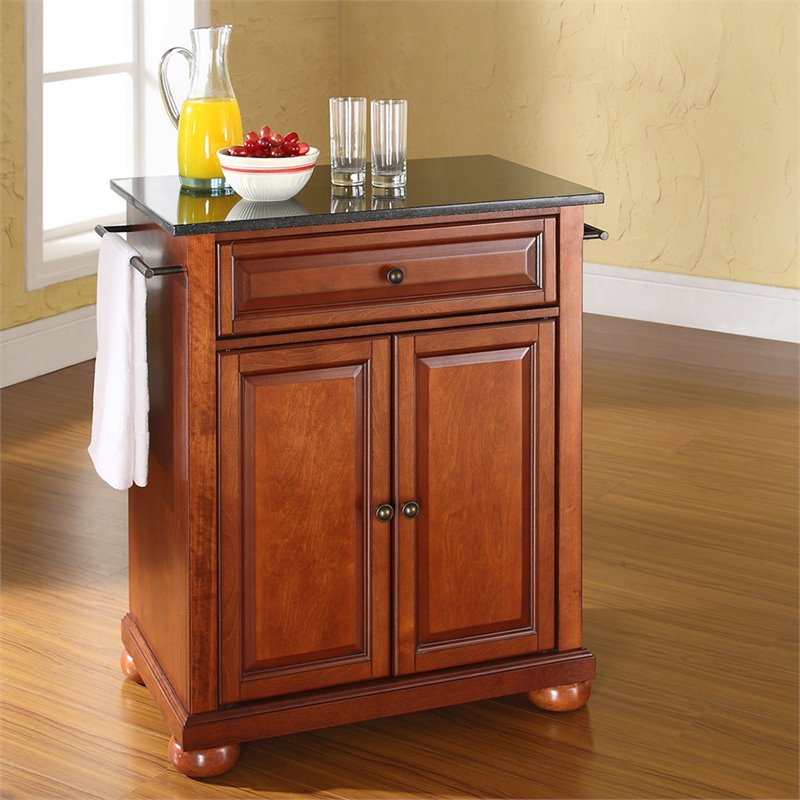Crosley Alexandria Black Granite Top Portable Kitchen Island in Cherry