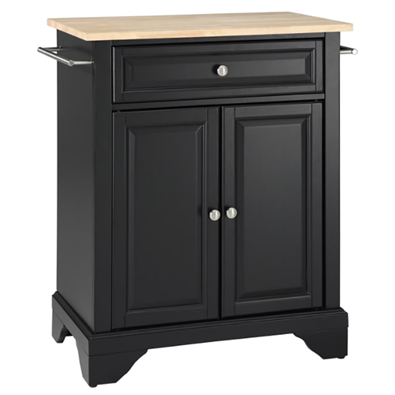 Crosley LaFayette Natural Wood Top Portable Kitchen Island in Black