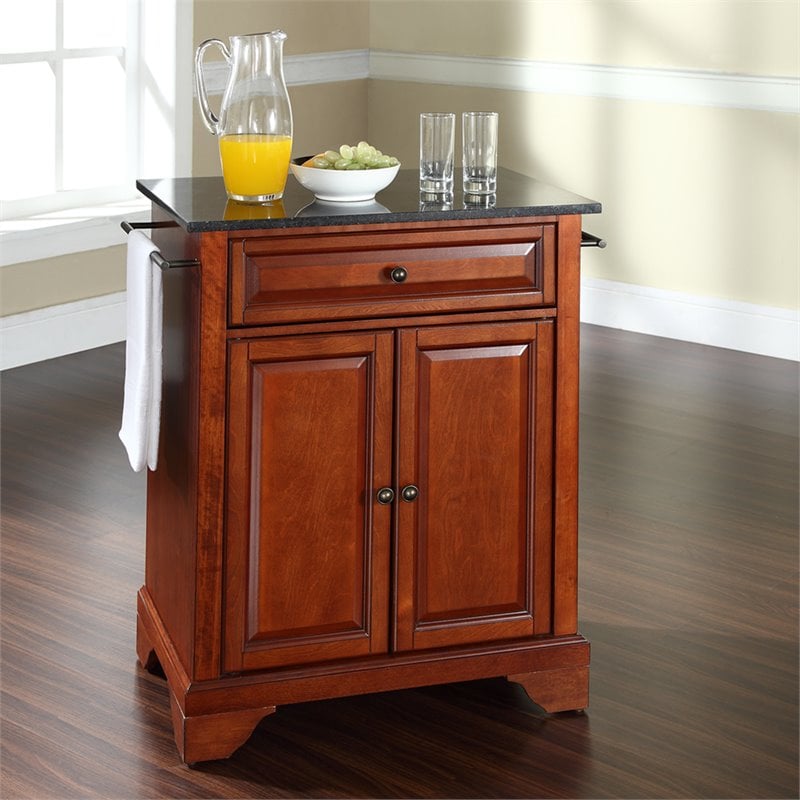 Crosley LaFayette Black Granite Top Portable Kitchen Island in Cherry