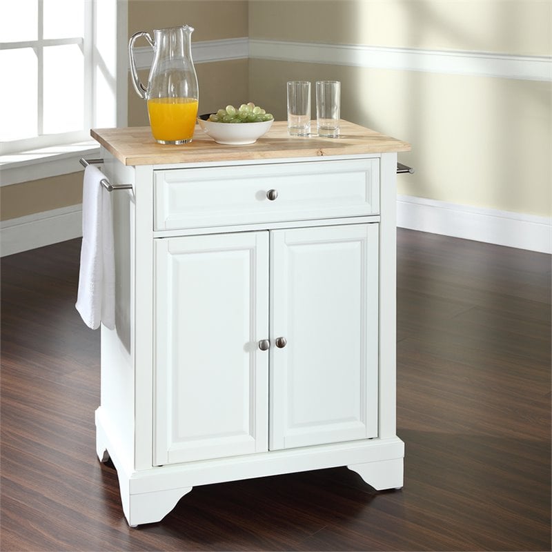 Crosley Furniture LaFayette Natural Wood Top Portable Kitchen Island in White