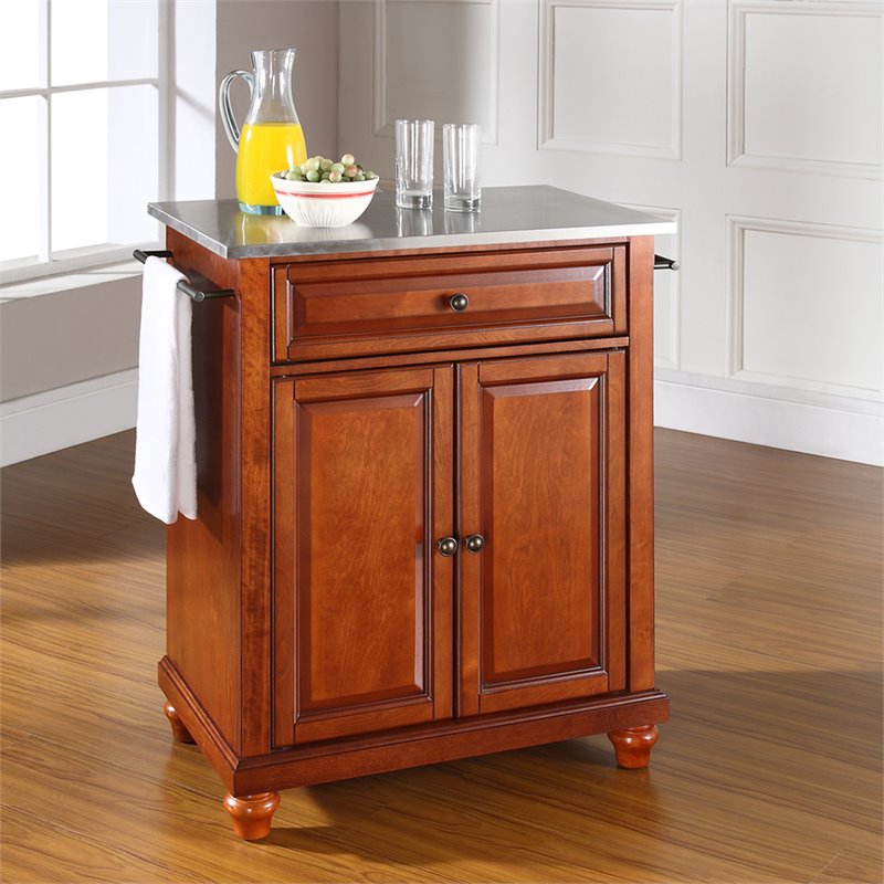 Crosley Cambridge Stainless Steel Top Portable Kitchen Island in Cherry Stainless Steel Movable Kitchen Island