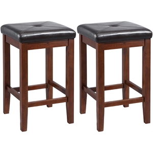 Crosley Furniture 24&quot Wood Tufted Counter Stool in Mahogany (Set of 2)