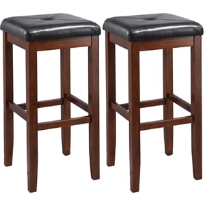 Crosley Furniture 29&quot Wood Tufted Bar Stool in Mahogany (Set of 2)