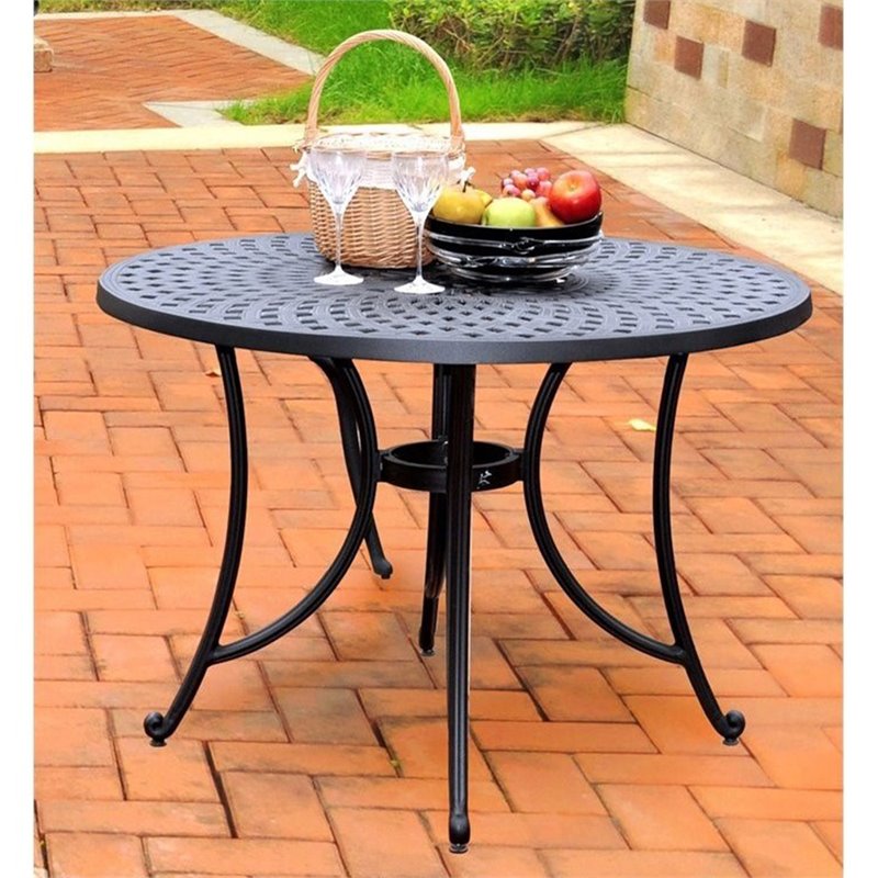 Crosley Sedona 42" Round Metal Patio Dining Table in Charcoal Black