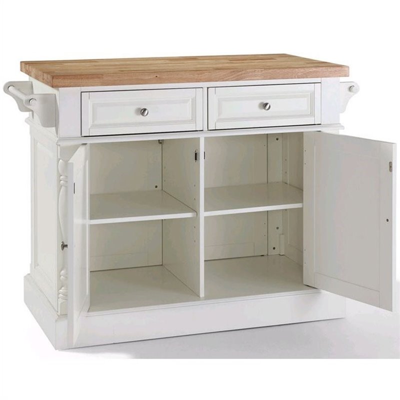 Crosley Furniture Oxford Wood Butcher Block Top Kitchen Island in White