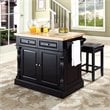Crosley Furniture Oxford Wood Kitchen Island with Square Stools in Black