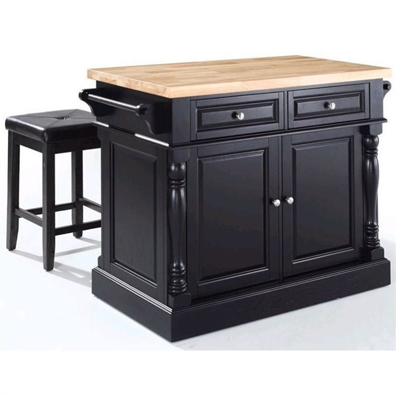 Crosley Oxford Butcher Block Top Kitchen Island in Black