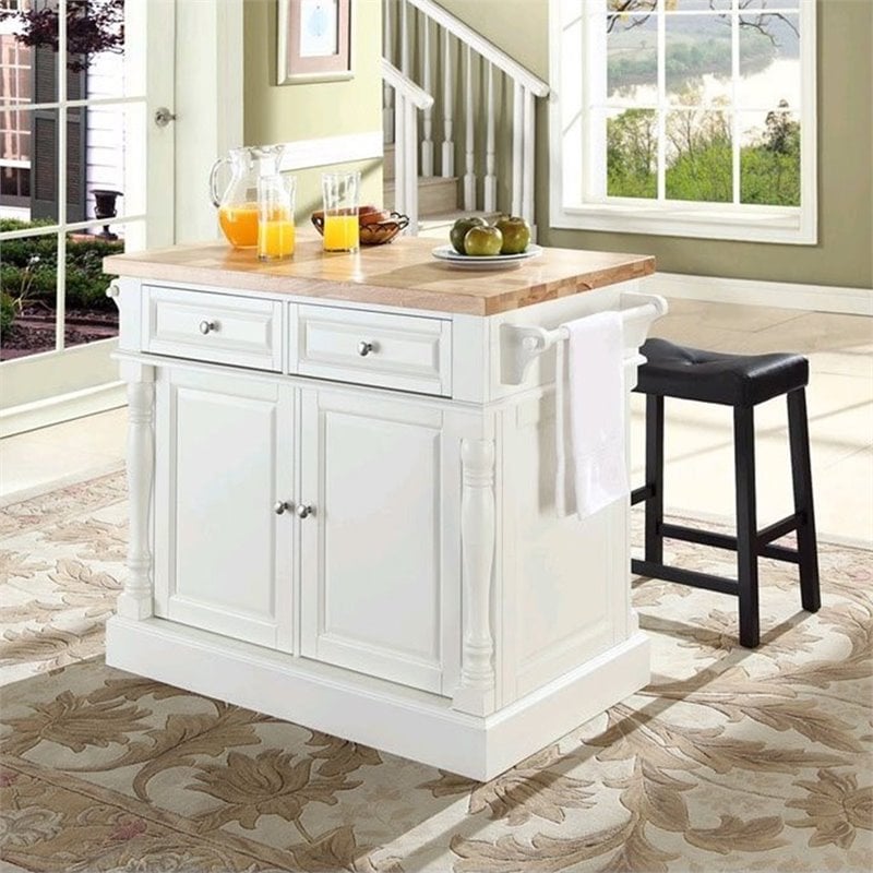 Crosley Butcher Block Top Kitchen Island - White