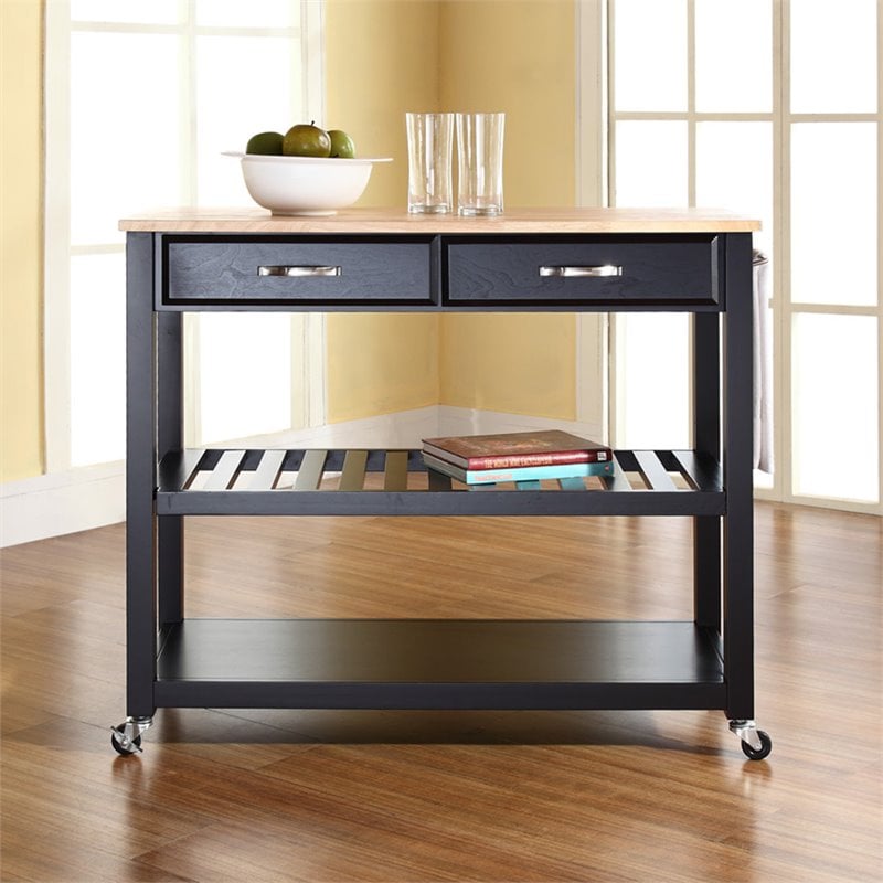 Crosley 2 Drawer Natural Wood Top Kitchen Cart In Black Cymax Business   420873 4 L 