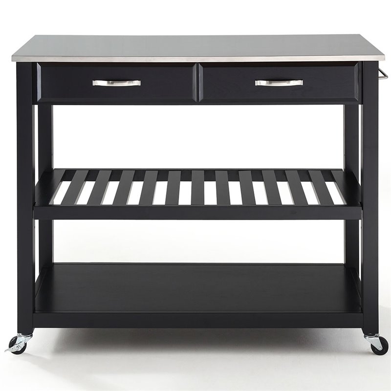 Crosley 2 Drawer Stainless Steel Top Kitchen Cart in Black