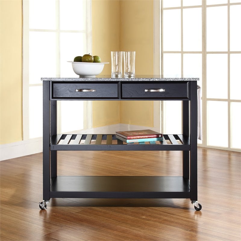 Crosley 2 Drawer Gray Granite Top Kitchen Cart in Black ...