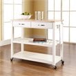 Crosley 2 Drawer Natural Wood Top Kitchen Cart in White