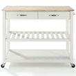 Crosley 2 Drawer Natural Wood Top Kitchen Cart in White