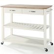 Crosley 2 Drawer Natural Wood Top Kitchen Cart in White