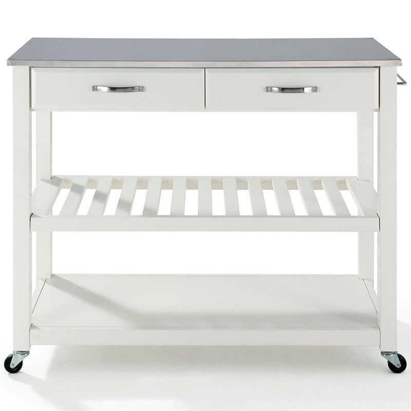 Crosley 2 Drawer Stainless Steel Top Kitchen Cart in White ...