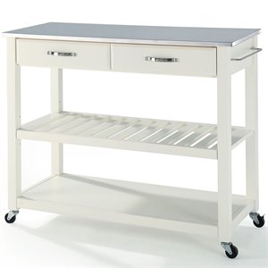 Crosley Kitchen Cart Island Stainless Steel Top in White