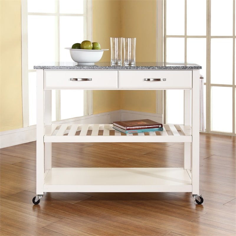 Crosley Furniture 2-Drawers Granite Top Kitchen Cart in White/Gray