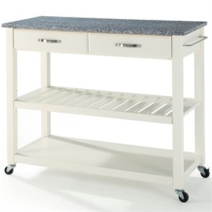 Crosley Kitchen Cart Island Solid Granite Top in White