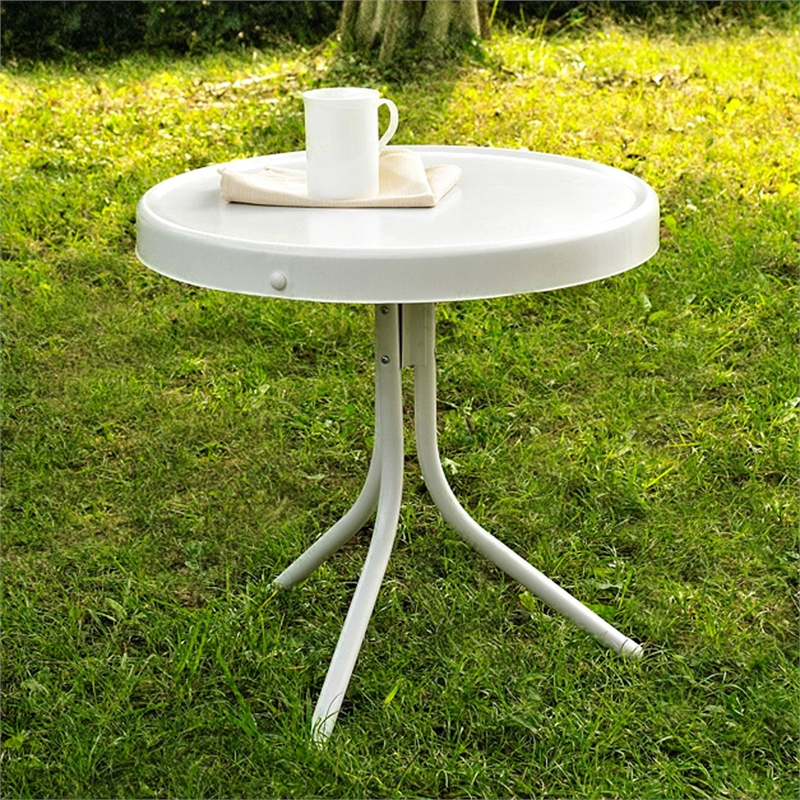 Crosley Furniture Retro Metal Steel Patio End Table in White