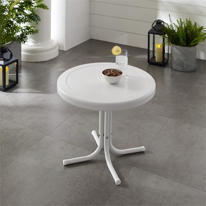 Crosley Furniture Retro Metal Steel Patio End Table in White