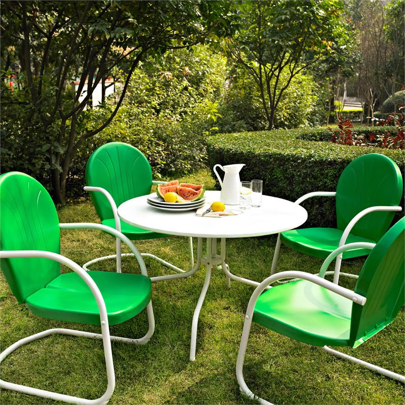 Crosley Furniture Griffith 5 Piece Metal Patio Dining Set in White and Green