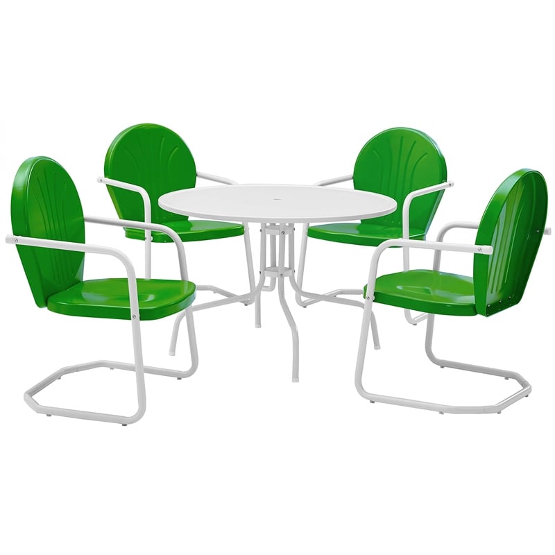 Crosley Furniture Griffith 5 Piece Metal Patio Dining Set in White and Green