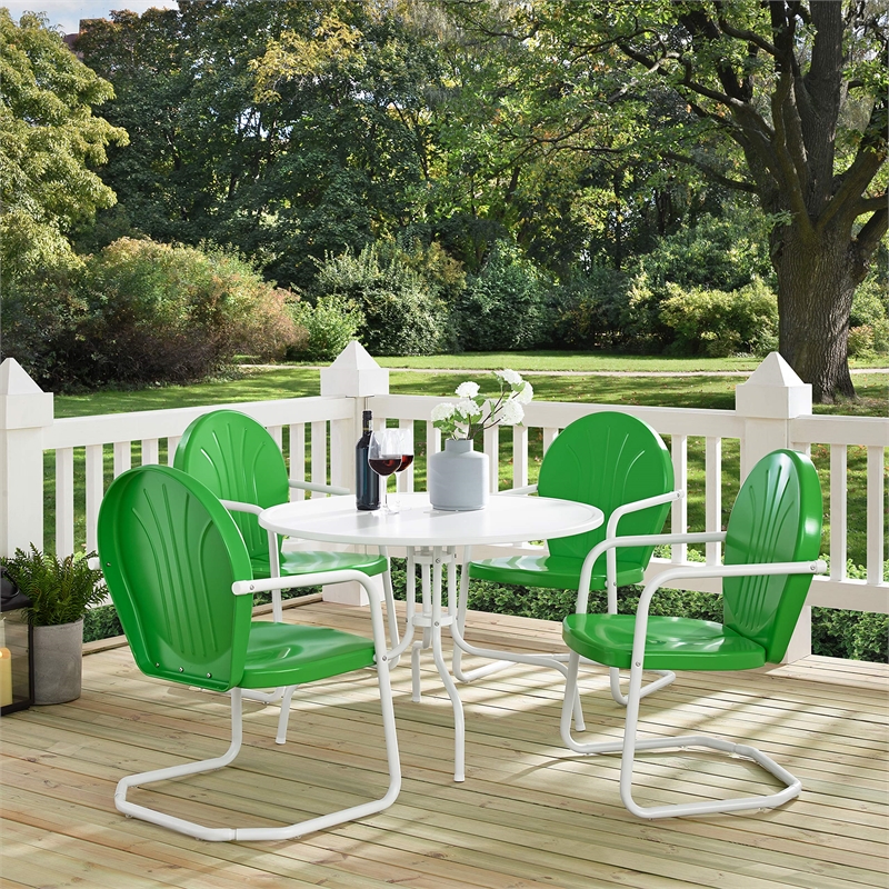 Crosley Furniture Griffith 5 Piece Metal Patio Dining Set in White and Green